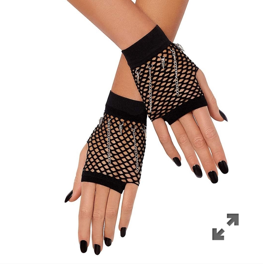 NWOT Spirit Halloween Fishnet Gloves with Spikes & Chains 🔗